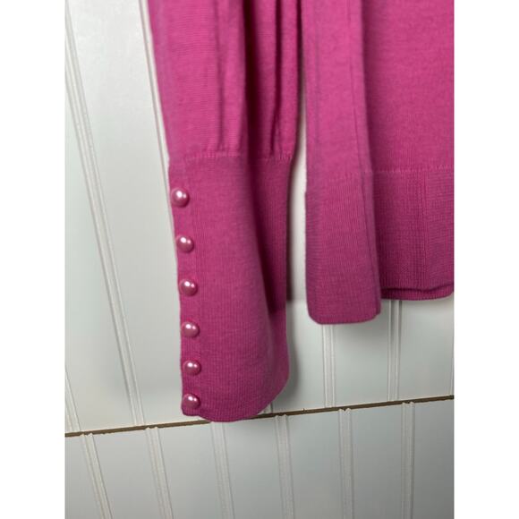 Talbots 100% merino wool hot pink, Barbie preppy buttons round neck office Sz L - Picture 6 of 9